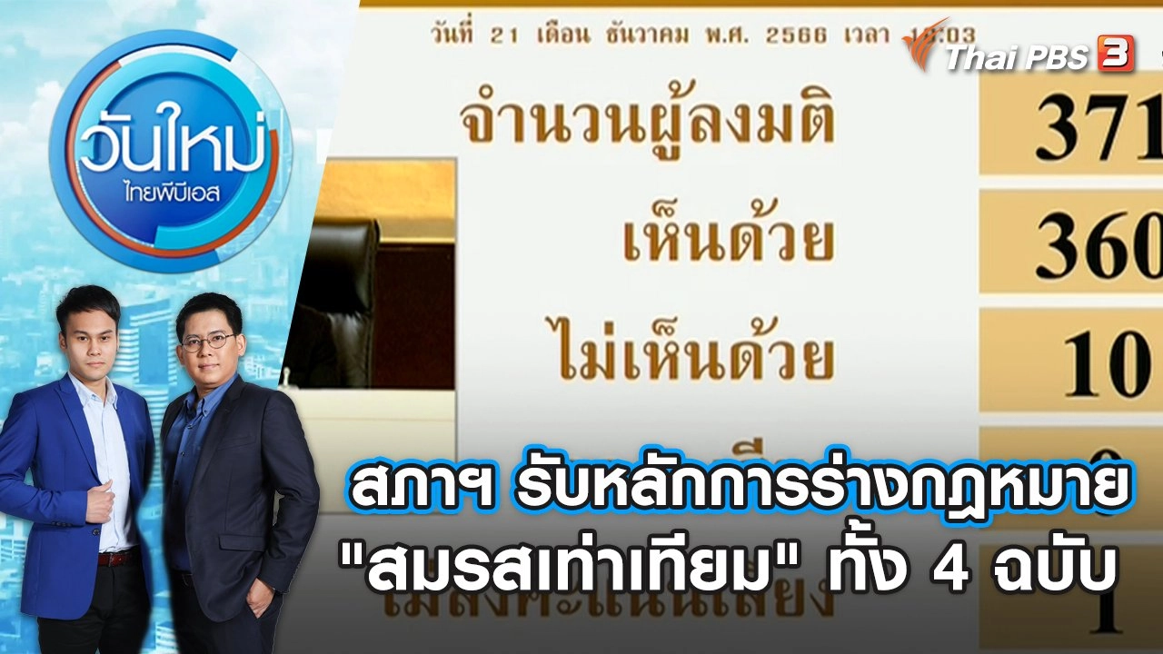 สภาฯ รับหลักการร่างกฎหมาย "สมรสเท่าเทียม" ทั้ง 4 ฉบับ | วันใหม่ ไทยพีบีเอส | 22 ธ.ค. 66