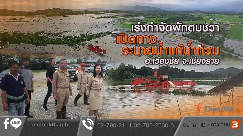 เร่งกำจัดผักตบชวาเปิดทางระบายน้ำแก้น้ำท่วม อ.เวียงชัย จ.เชียงราย