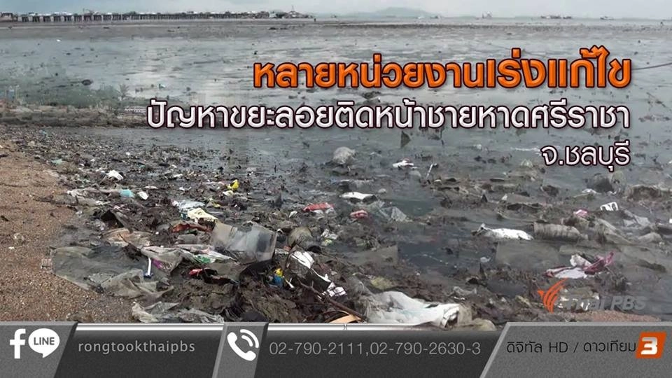 หลายหน่วยงานเร่งแก้ไขปัญหาขยะลอยติดหน้าชายหาดศรีราชา จ.ชลบุรี