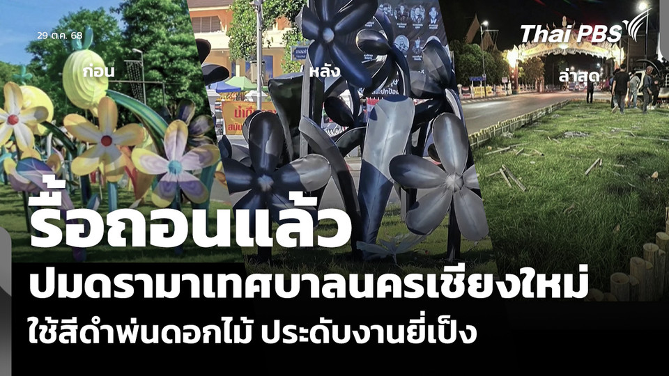 รื้อถอนแล้ว ปมดรามาเทศบาลนครเชียงใหม่ ใช้สีดำพ่นดอกไม้ ประดับงานยี่เป็ง