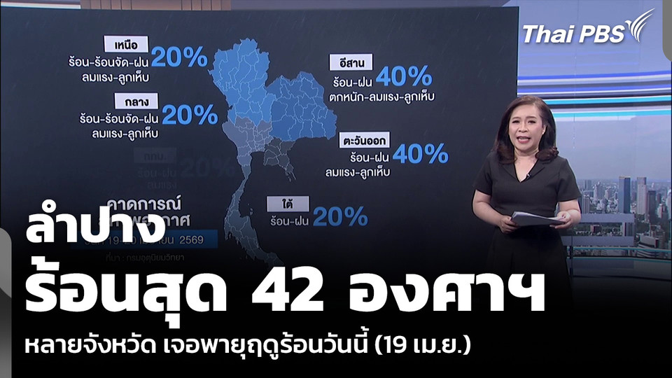 ลำปาง ร้อนสุด 42 องศาฯ หลายจังหวัด เจอพายุฤดูร้อนวันนี้ (19 เม.ย.)
