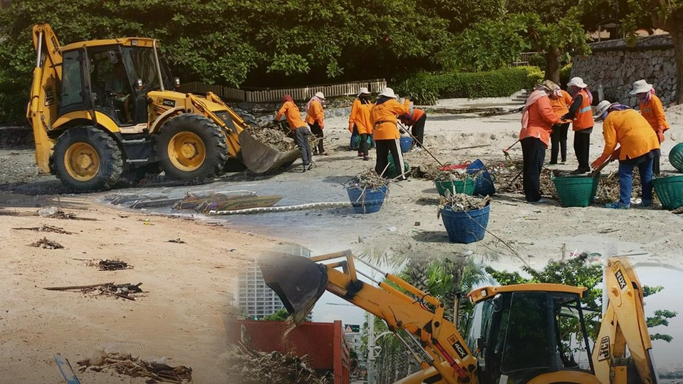 นายกเมืองพัทยาสั่งเก็บขยะริมชายหาดจอมเทียน จ.ชลบุรี