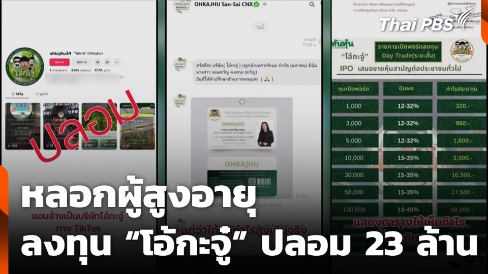 หลอกผู้สูงอายุ ลงทุน “โอ้กะจู๋” ปลอม เสียหาย 23 ล้าน