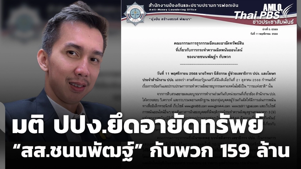 มติ ปปง.ยึดอายัดทรัพย์ “สส.ชนนพัฒฐ์” กับพวก 159 ล้าน