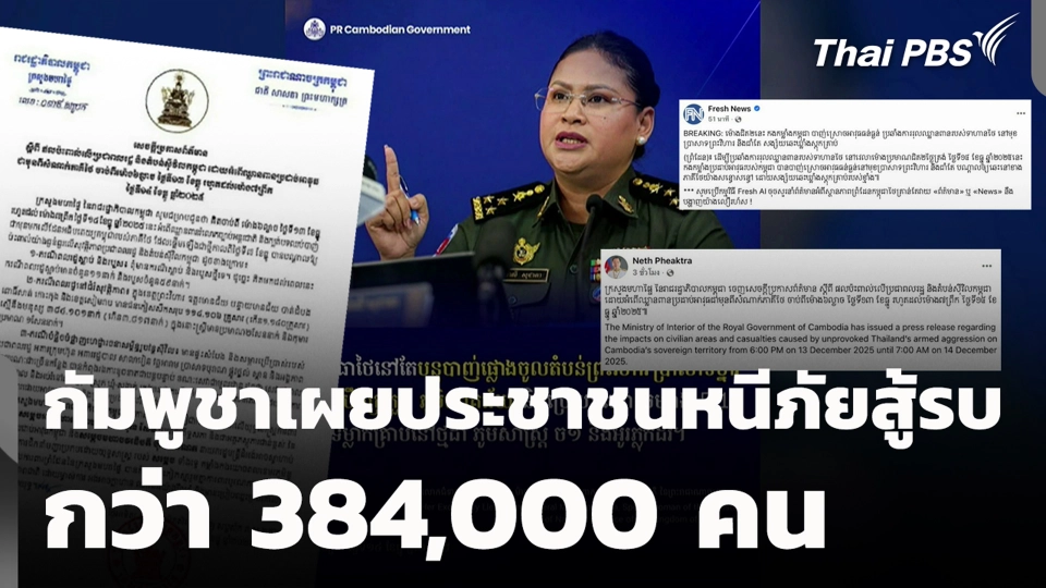กัมพูชาเผยประชาชนหนีภัยสู้รบกว่า 384,000 คน