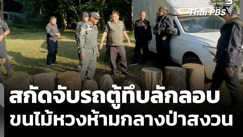 สกัดจับรถตู้ทึบลักลอบลำเลียงไม้หวงห้ามกลางป่าสงวน