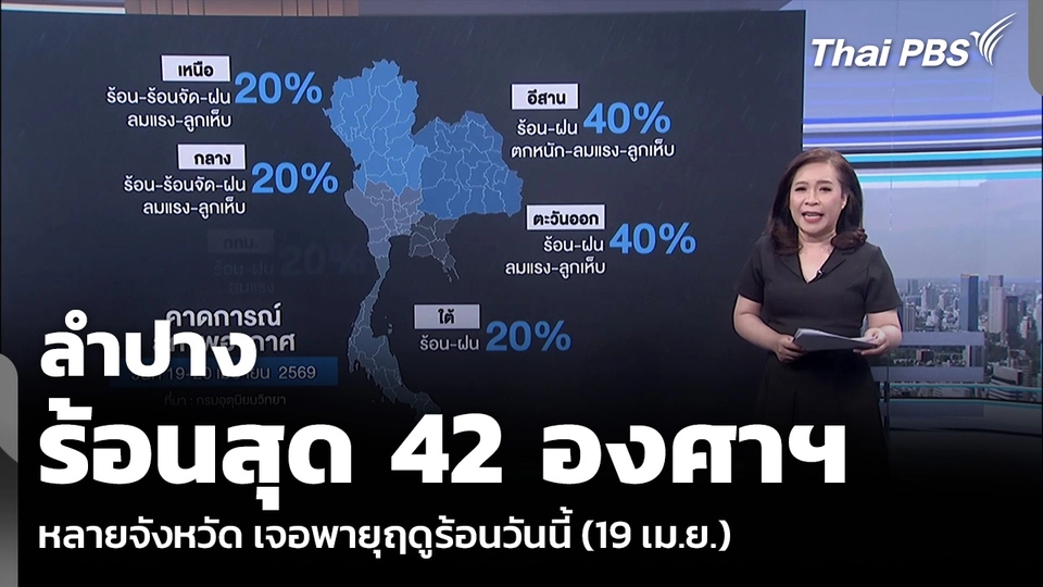 ลำปาง ร้อนสุด 42 องศาฯ หลายจังหวัด เจอพายุฤดูร้อนวันนี้ (19 เม.ย.)