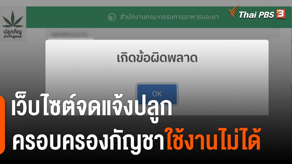 เว็บไซต์จดแจ้งปลูกครอบครองกัญชาใช้งานไม่ได้
