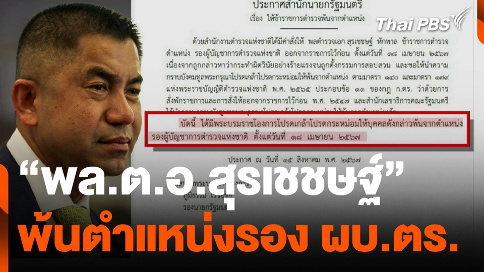 "พล.ต.อ.สุรเชชษฐ์" พ้นตำแหน่งรอง ผบ.ตร.