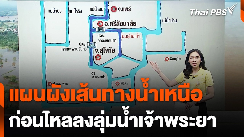 แผนผังเส้นทางน้ำเหนือ ก่อนไหลลงลุ่มน้ำเจ้าพระยา