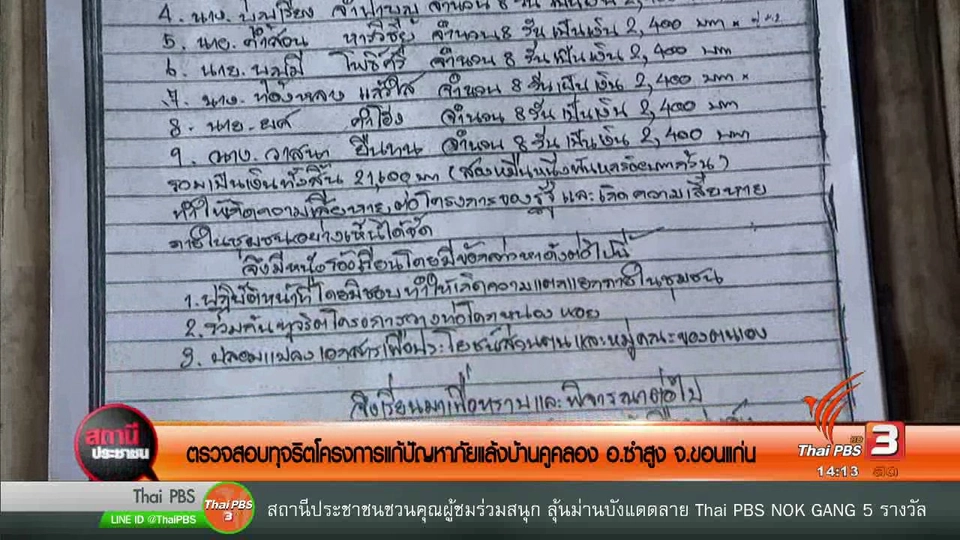 ตรวจสอบทุจริตโครงการแก้ปัญหาภัยแล้งบ้านคูคลอง อ.ซำสูง จ.ขอนแก่น