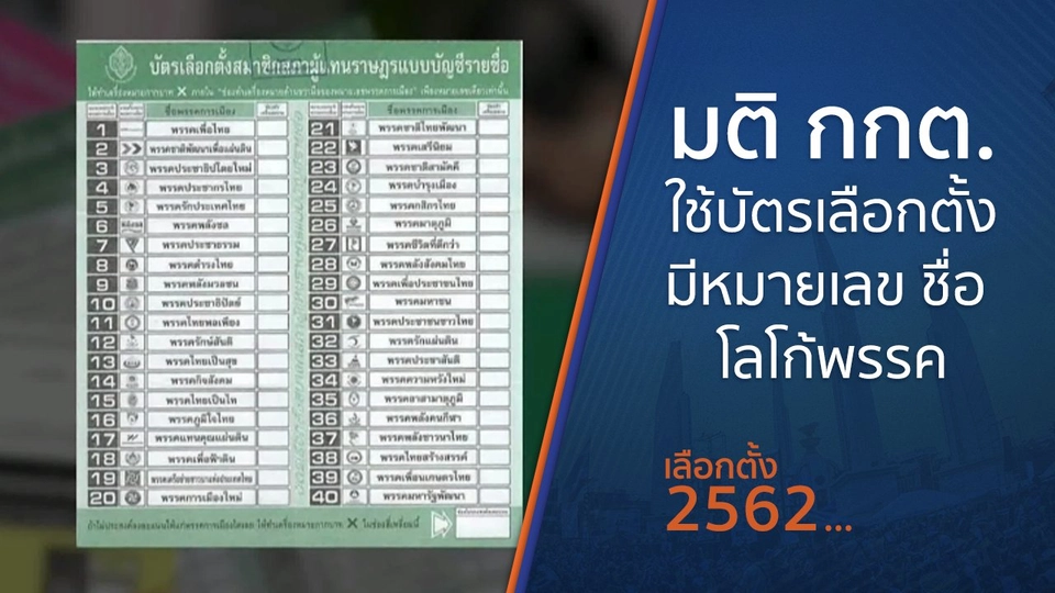 มติเอกฉันท์ กกต.ใช้บัตรเลือกตั้งมีหมายเลข - ชื่อ - โลโก้พรรค