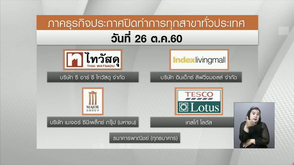 ธนาคารพาณิชย์ทั่วประเทศปิดให้บริการ 26 ต.ค. 60
