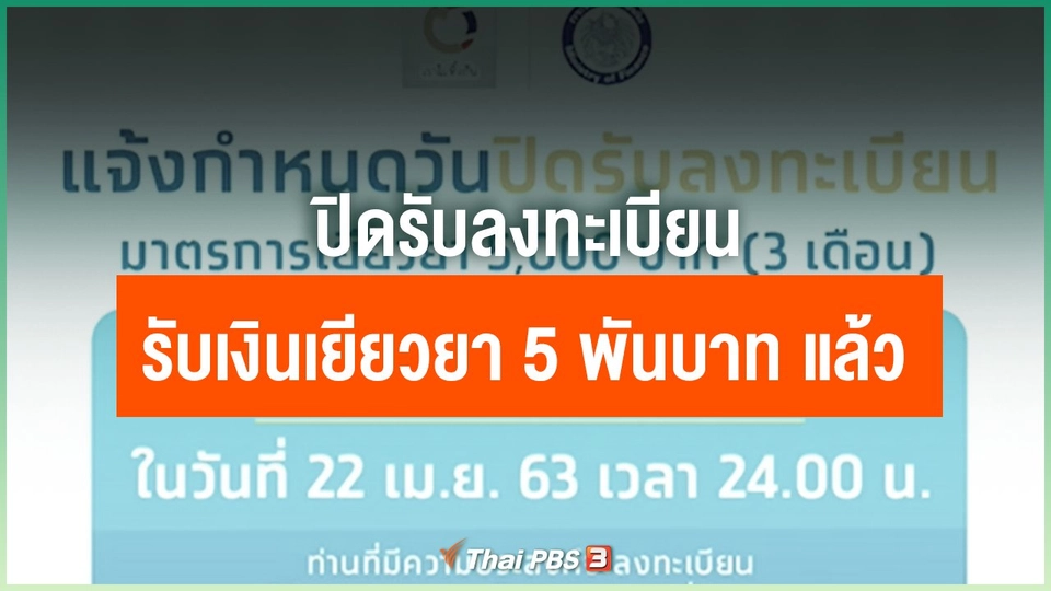 ปิดรับลงทะเบียนรับเงินเยียวยา 5 พันบาท แล้ว