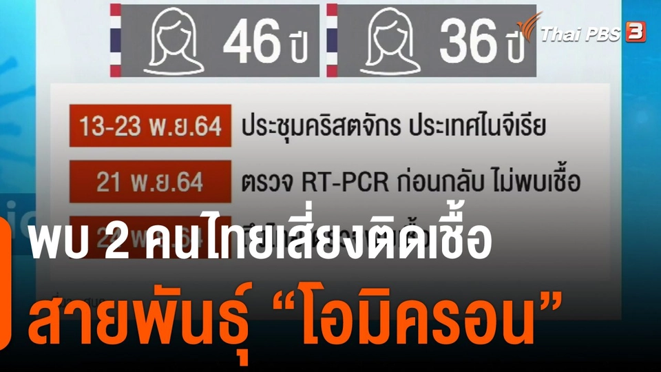 พบ 2 คนไทยเสี่ยงติดเชื้อสายพันธุ์  "โอมิครอน"