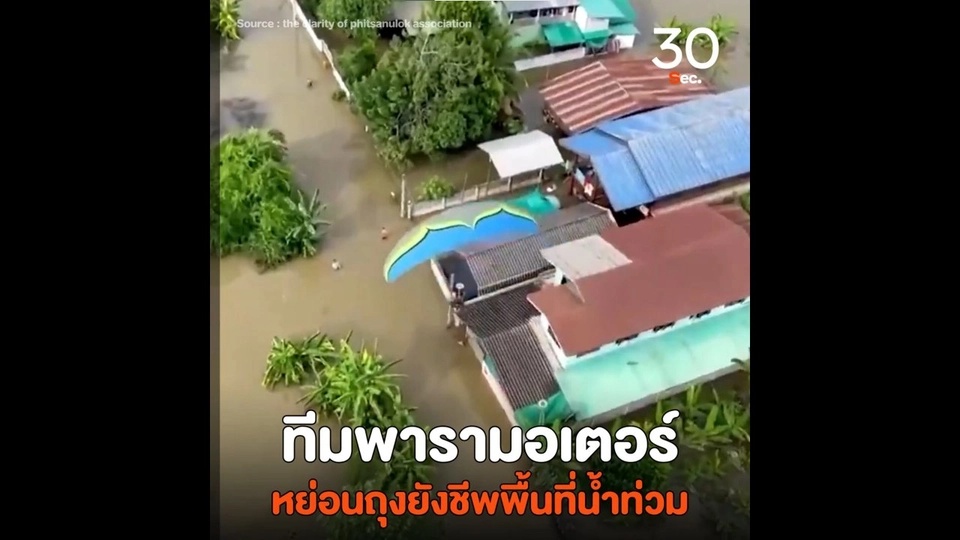 ทีมพารามอเตอร์ หย่อนถุงยังชีพพื้นที่น้ำท่วม
