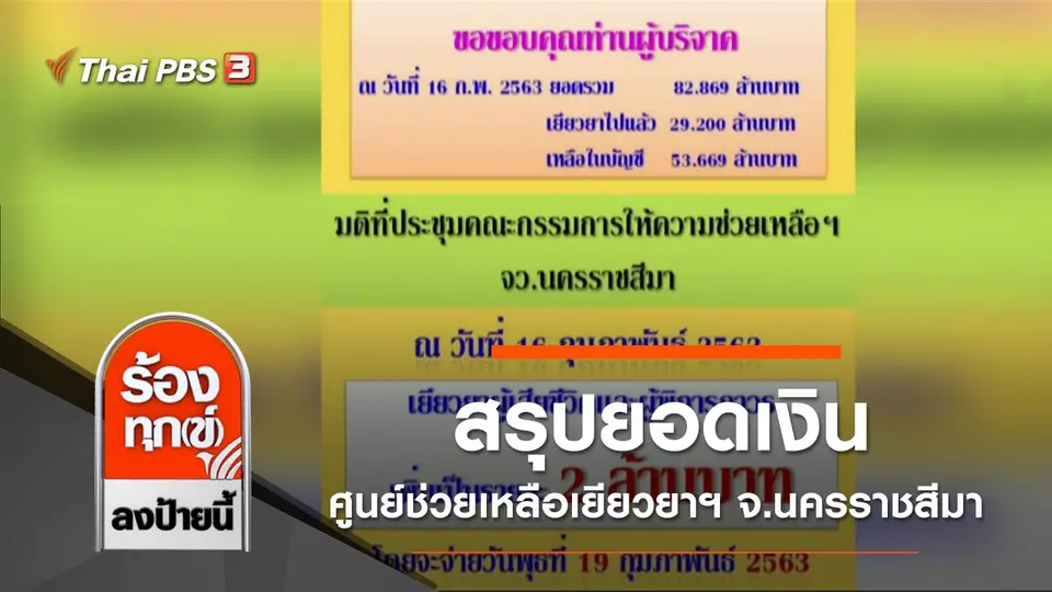 สรุปยอดเงินศูนย์ช่วยเหลือเยียวยาฯ จังหวัดนครราชสีมา