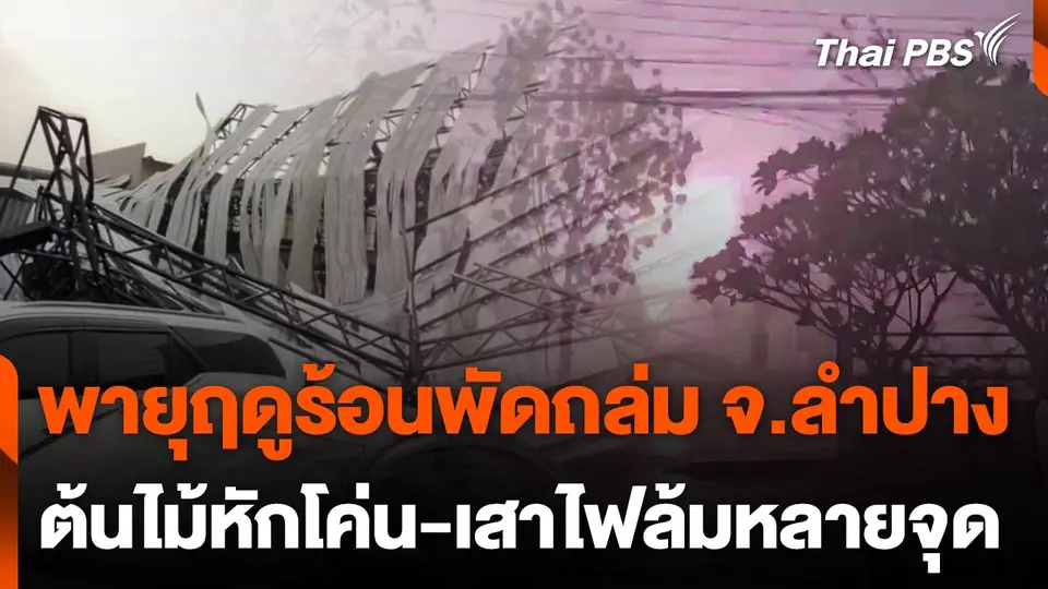 พายุฤดูร้อนพัดถล่ม จ.ลำปาง ต้นไม้หักโค่น-เสาไฟฟ้าล้ม หลายจุด