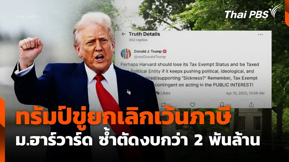 ทรัมป์ขู่ยกเลิกเว้นภาษี ม.ฮาร์วาร์ด ซ้ำตัดงบกว่า 2 พันล้าน