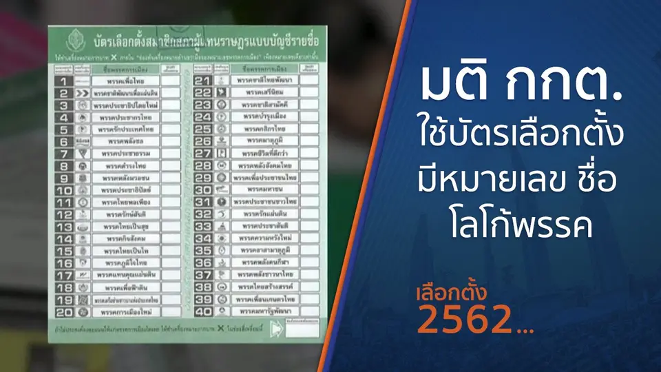 มติเอกฉันท์ กกต.ใช้บัตรเลือกตั้งมีหมายเลข - ชื่อ - โลโก้พรรค