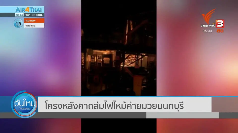 ​โครงหลังคาถล่มไฟไหม้ค่ายมวยนนทบุรี