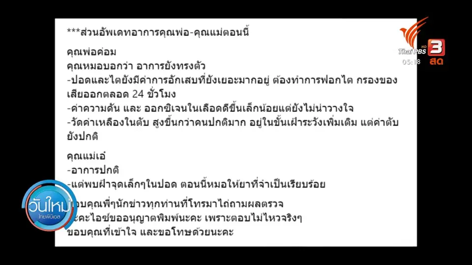 "น้าค่อม" อาการทรงตัว ฟอกไต 24 ชม.