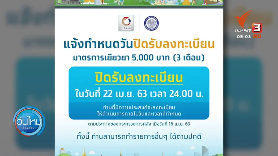 ปิดรับลงทะเบียนรับเงินเยียวยา 5 พันบาท แล้ว
