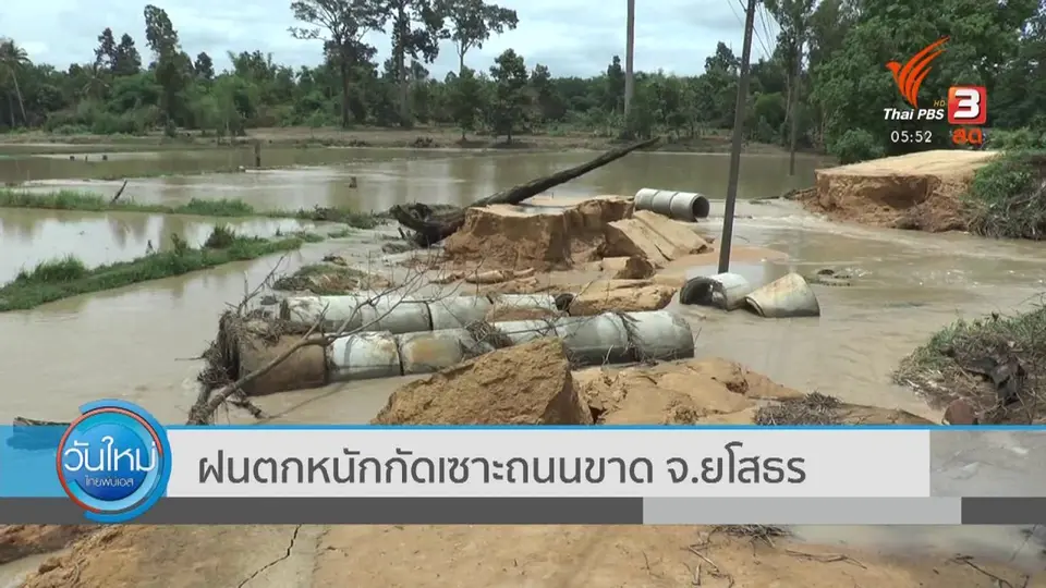 ​ฝนตกหนักกัดเซาะถนนขาด จ.ยโสธร