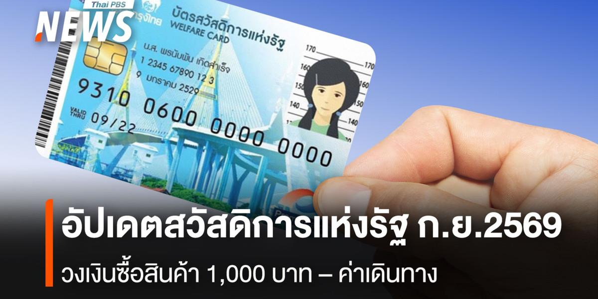 อัปเดตสวัสดิการแห่งรัฐ ก.ย.2569  วงเงินซื้อสินค้า 1,000 บาท – ค่าเดินทาง