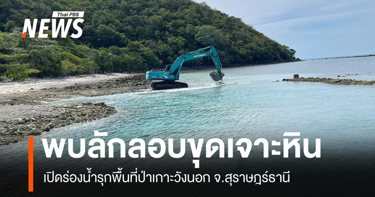 พบลักลอบขุดเจาะหิน เปิดร่องน้ำรุกพื้นที่ป่าเกาะวังนอก จ.สุราษฎร์ธานี