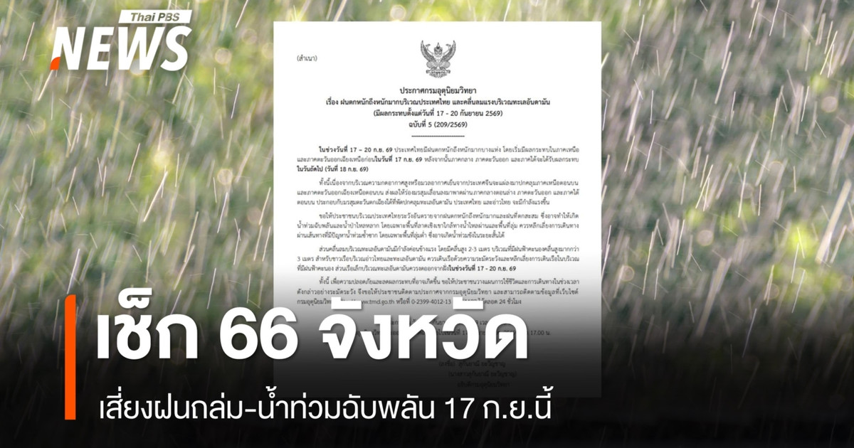 查看9月17日可能遭受暴雨和山洪灾害的66个省份。