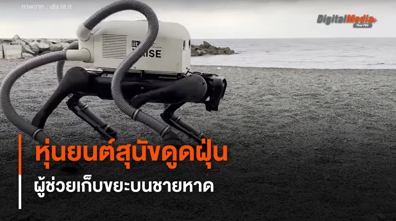 หุ่นยนต์สุนัขดูดฝุ่น ผู้ช่วยทำความสะอาดเก็บขยะบนชายหาด