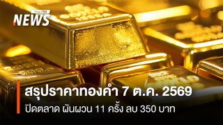 สรุปราคาทองคำ 7 ต.ค.2569 ปิดตลาด ผันผวน 11 ครั้ง ลบ 350 บาท   