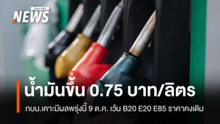 กบน.ปรับขึ้นราคาน้ำมัน ทุกชนิด 0.75 บาท/ลิตร มีผลพรุ่งนี้ 9 ต.ค. 