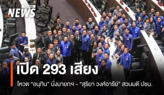 เปิด 293 เสียง โหวต "อนุทิน" นั่งนายกฯ - "สุริยา วงศ์อารีย์" สวนมติ ปชน.