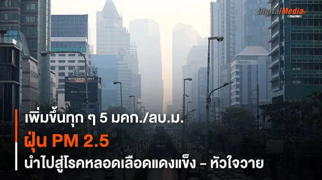เพิ่มขึ้นทุก 5 มคก./ลบ.ม. ฝุ่น PM 2.5 นำไปสู่โรคหลอดเลือดแดงแข็ง - หัวใจวาย