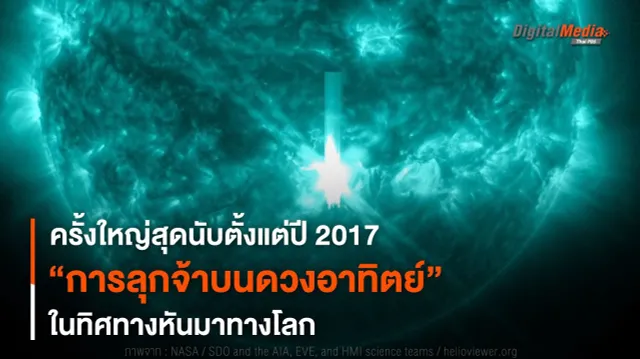 ครั้งใหญ่สุดนับตั้งแต่ปี 2017 “การลุกจ้าบนดวงอาทิตย์” หันมาทางโลก