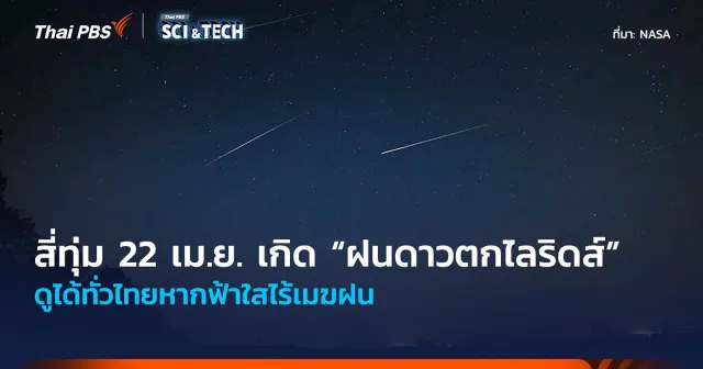สี่ทุ่มคืน 22 ถึงเช้า 23 เม.ย. 69 เกิด “ฝนดาวตกไลริดส์” ดูได้ทั่วไทยหากฟ้าใสไร้เมฆฝน