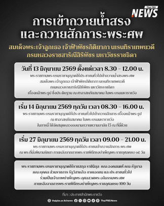 สำนักพระราชวังประกาศการถวายน้ำสรงพระศพ และถวายสักการะพระศพ สมเด็จพระเจ้าลูกเธอ เจ้าฟ้าพัชรกิติยาภา นเรนทิราเทพยวดี กรมหลวงราชสาริณีสิริพัชร มหาวัชรราชธิดา