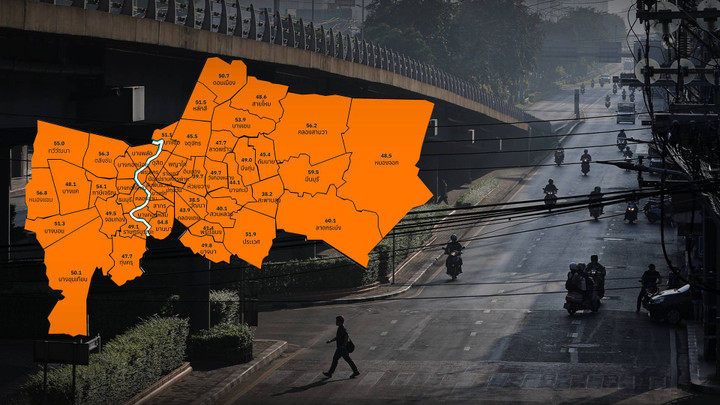 ฝุ่น PM 2.5 เกินเกณฑ์ ระดับสีส้มทั่ว กทม. มากสุดเขตสาทร