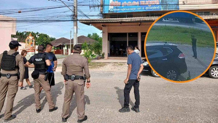 รวบแล้วมือรัว 13 นัด ป้ายศูนย์ประสานงานพรรคภูมิใจไทย จ.สุราษฎร์ธานี 