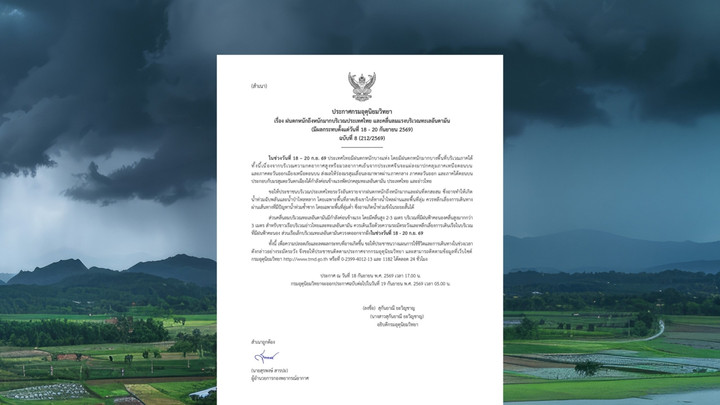 กรมอุตุฯ เตือนฉบับที่ 8 ฝนหนักถึงหนักมาก 18-20 ก.ย. อันดามันคลื่นลมแรง