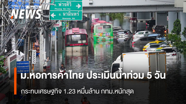 ม.หอการค้าไทย ประเมินน้ำท่วม 5 วัน กระทบเศรษฐกิจ 1.23 หมื่นล้าน กทม.หนักสุด