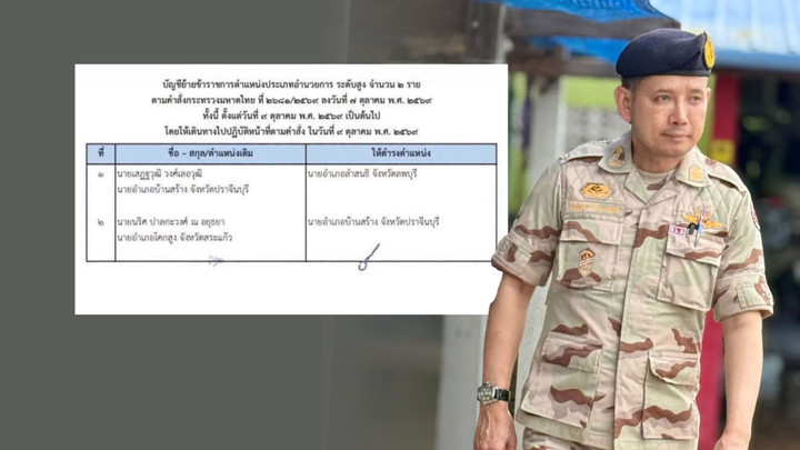 มท.สั่งย้าย นอภ.บ้านสร้าง ไปเป็น นอภ.ลำสนธิ จ.ลพบุรี มีผล 9 ต.ค.