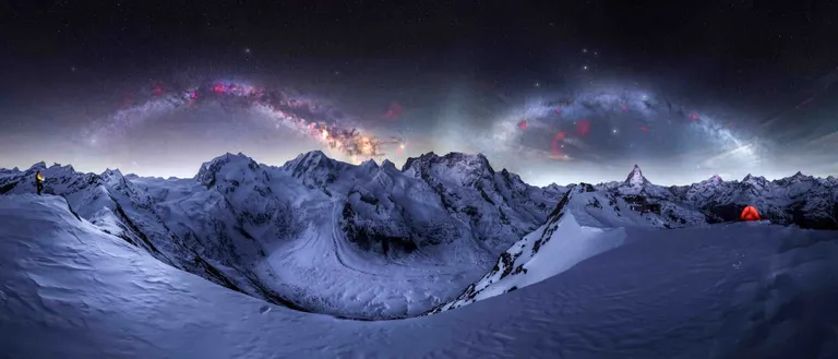 ‘Double Milky Way Arch Over Matterhorn (โค้งแฝดทางช้างเผือกเหนือยอดเขา Matterhorn)’ โดย Angel Fux ถ่ายที่เมือง Zermatt สวิตเซอร์แลนด์