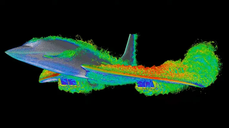 ภาพจำลองกระแสอากาศที่ไหลวนรอบเครื่องบินคองคอร์ด โดย Dr. Moritz Lehmann