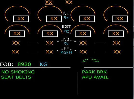 ภาพจอระบบ ECAM บนเครื่องบิน Airbus ใช้ในการแสดงผลข้อมูลเครื่องยนต์