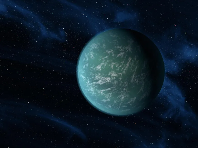 ภาพวาดของดาวเคราะห์ Kepler 22b ที่คาดการณ์กันว่าอาจจะมีชั้นบรรยากาศที่ใกล้เคียงกับโลก