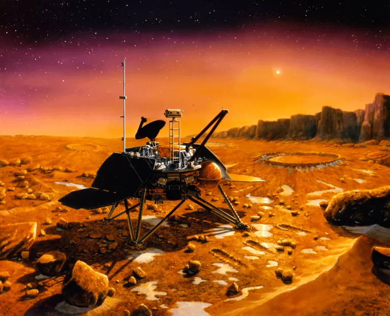 ภาพวาดภารกิจ Mars Polar Lander ซึ่งไม่ประสบความสำเร็จในการลงจอดบนดาวอังคารในปี 1997 ที่มา NASA
