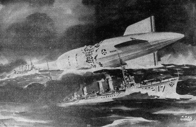 ภาพวาดซากของ USS Macon หลังจากตกในปี 1935